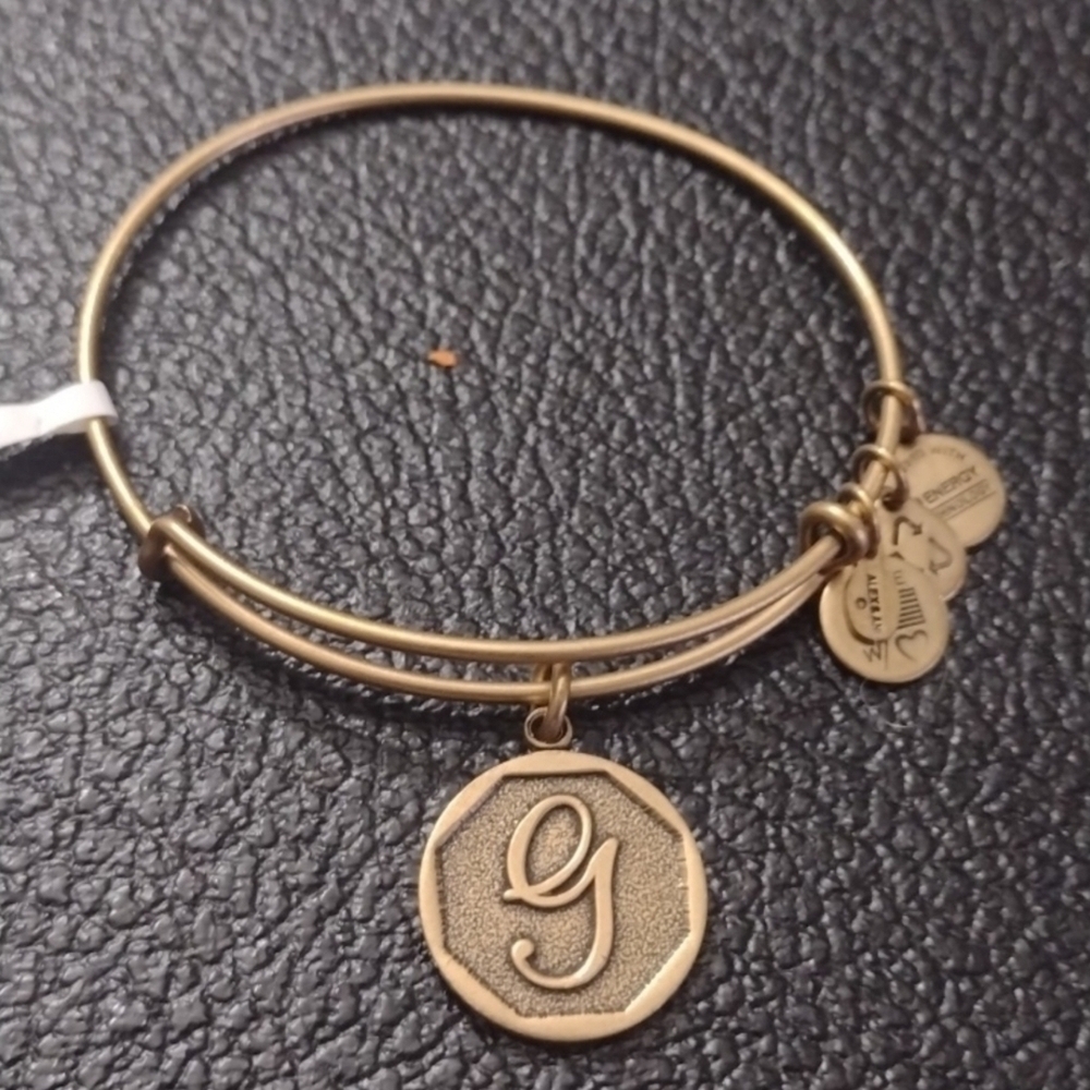 Alex and Ani Gold Tone Charm Bangle Bracelet Initial G New Old Stock 2014